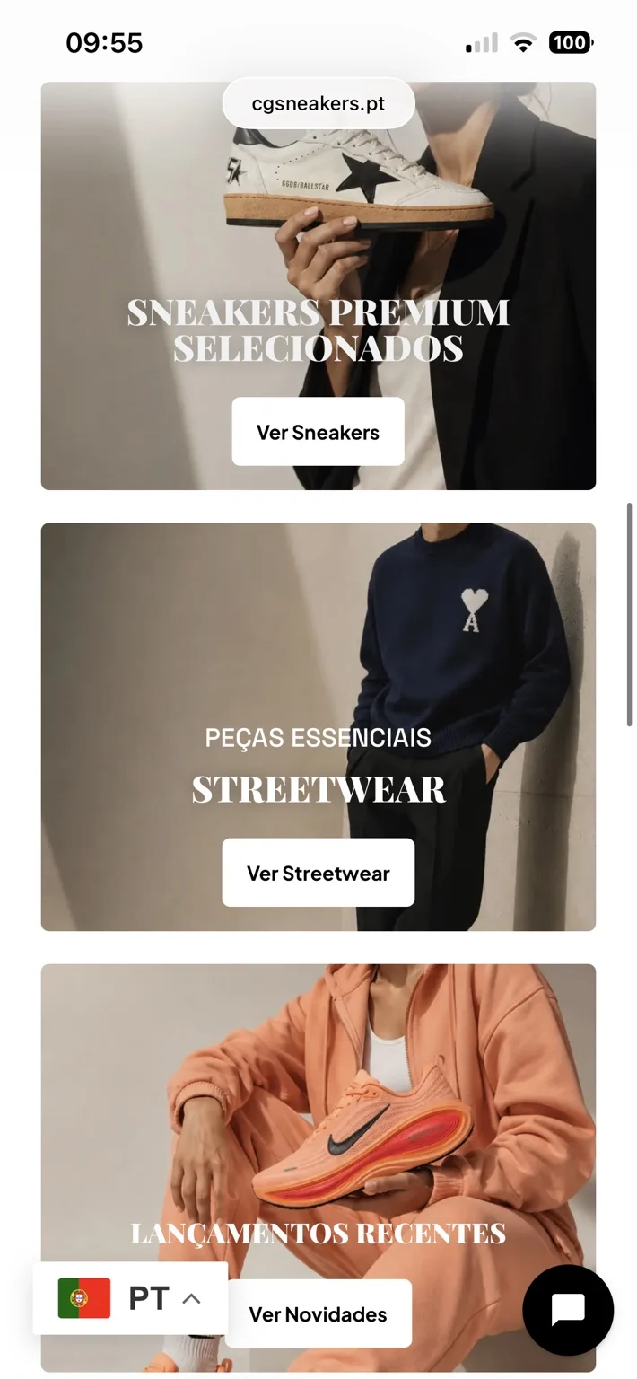 Catálogo e navegação da CGSneakers